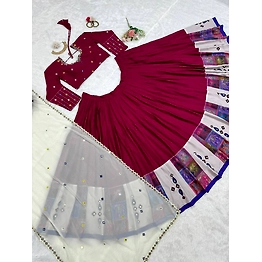 Queen Wine Rayon Lehenga Choli with Mirror Work