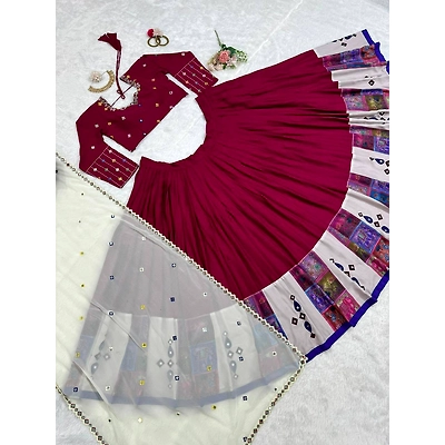 Queen Wine Rayon Lehenga Choli with Mirror Work