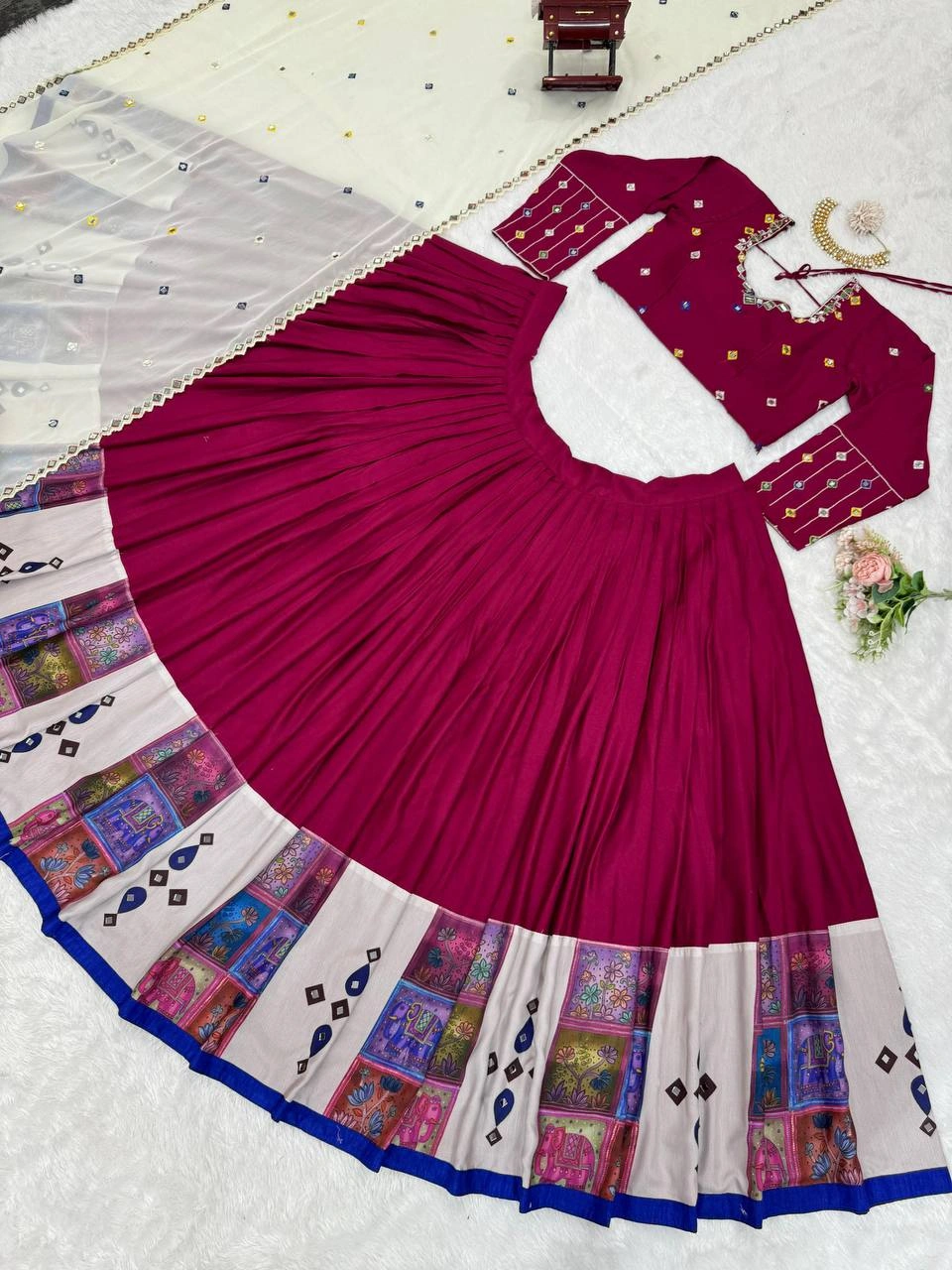 Wine Rayon Lehenga Choli with Mirror Work