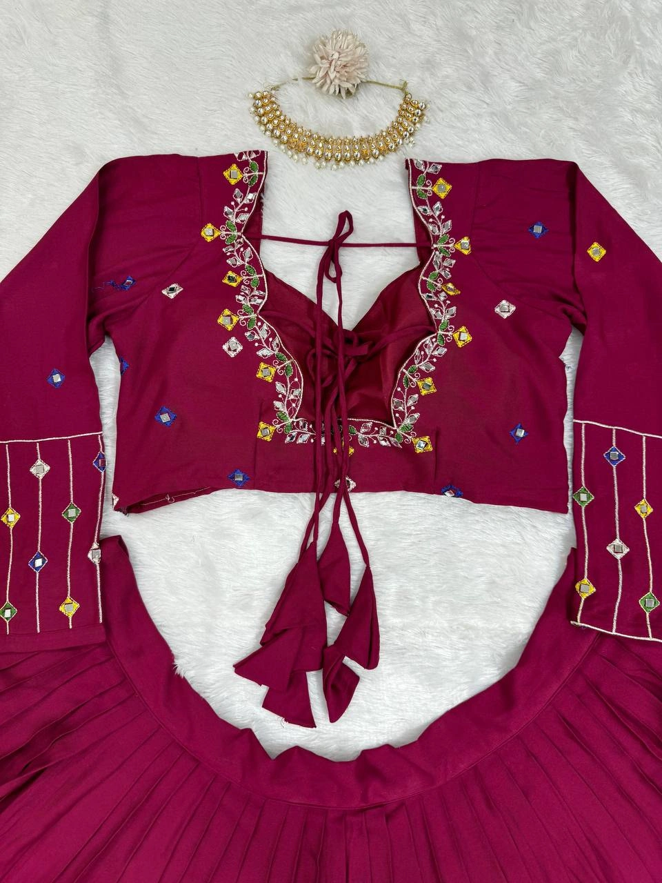 Wine Rayon Lehenga Choli with Mirror Work