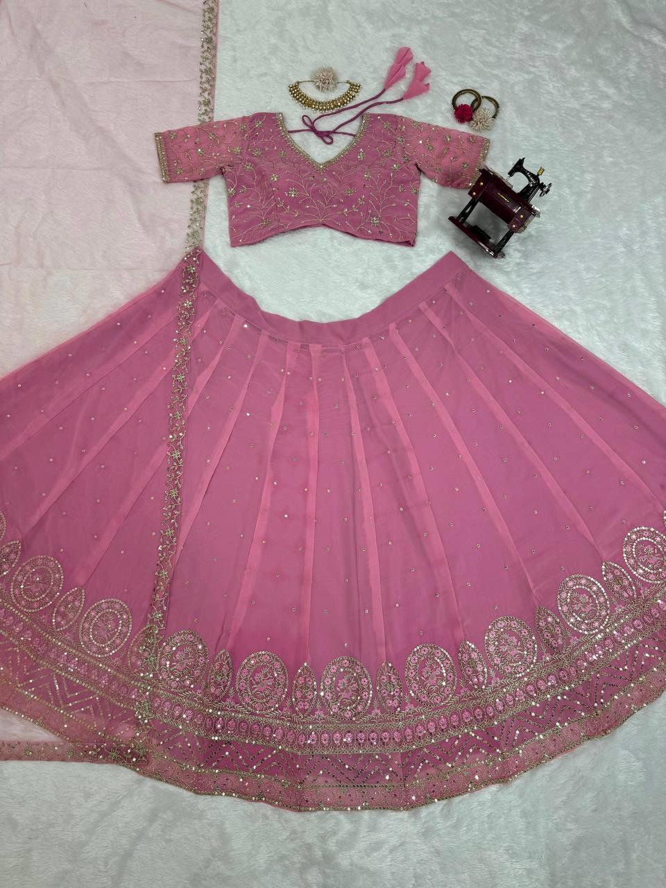 Pastel Pink Georgette Lehenga Choli