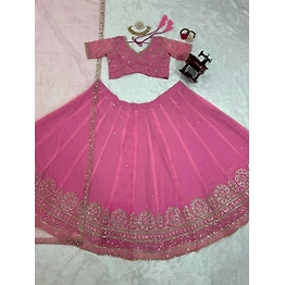 Queen Pastel Pink Georgette Thread With Sequence Work Lehenga Choli