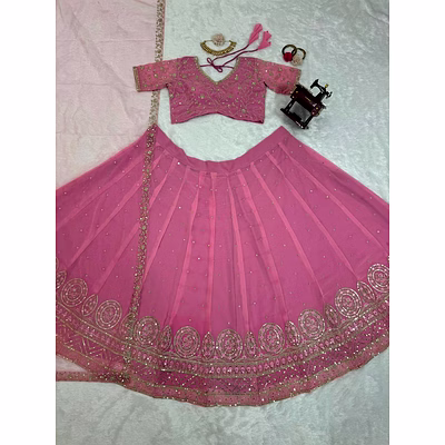 queen pastel pink georgette thread with sequence work lehenga choli