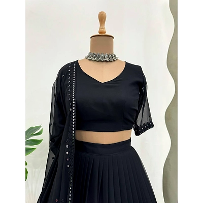 Queen Exquisite Black Georgette Lehenga Choli for Glamorous Celebrations