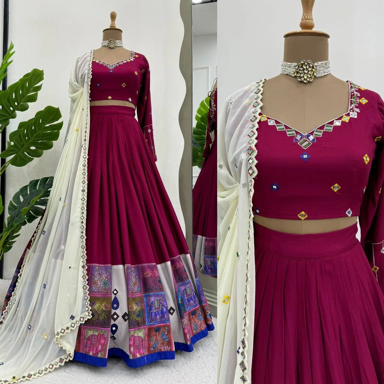 Wine Rayon Lehenga Choli with Mirror Work-QRC290