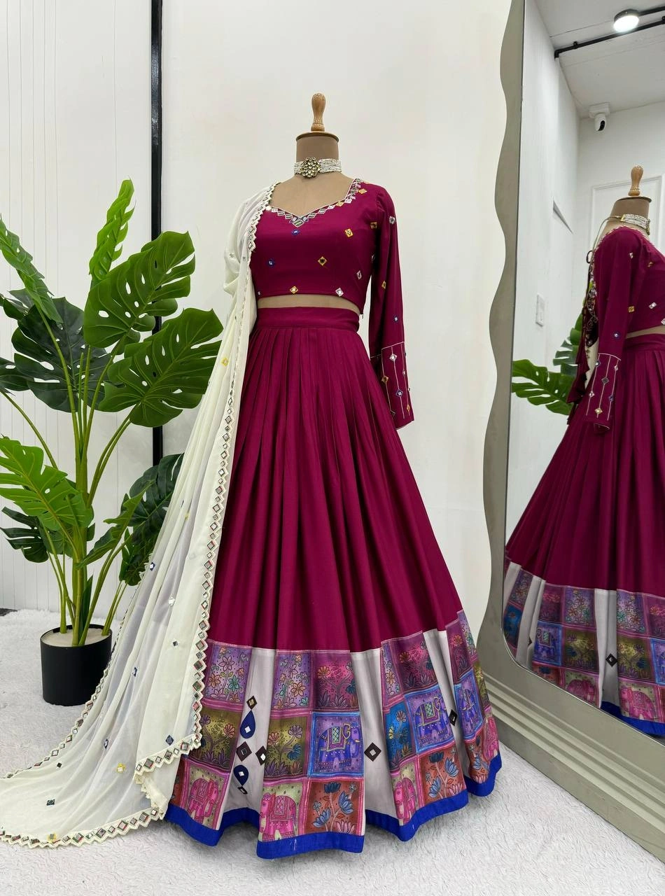 Wine Rayon Lehenga Choli with Mirror Work-Wine-2