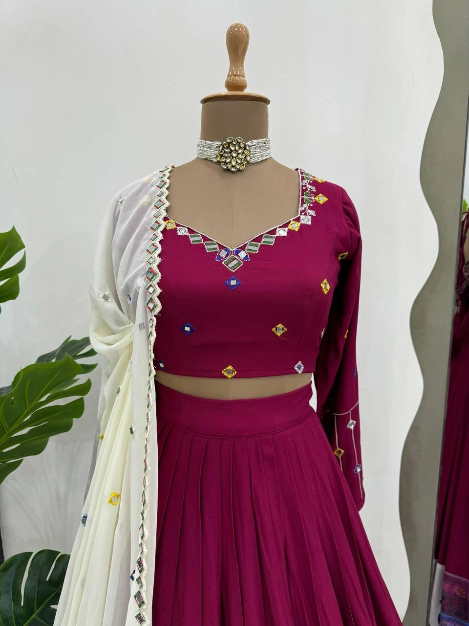 Wine Rayon Lehenga Choli with Mirror Work-Wine-3