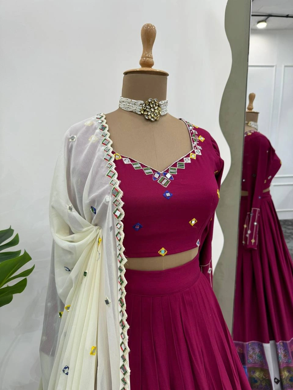 Wine Rayon Lehenga Choli with Mirror Work-Wine-4