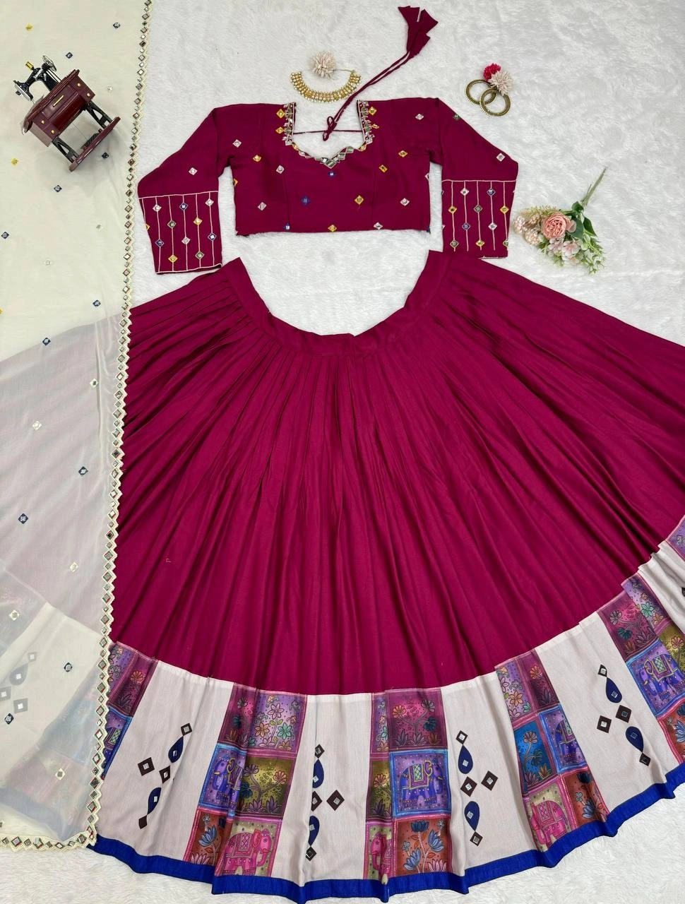 Wine Rayon Lehenga Choli with Mirror Work-Wine-5