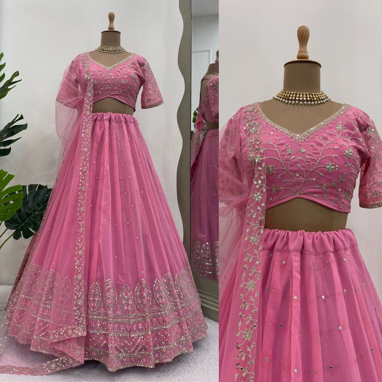 Pastel Pink Georgette Thread With Sequence Work Lehenga Choli-QRC291