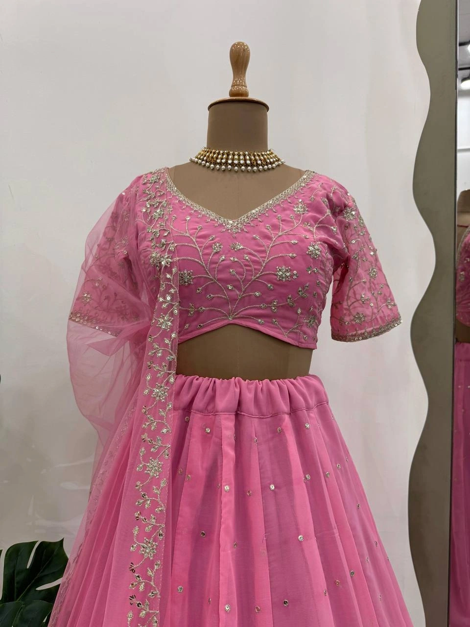 Pastel Pink Georgette Thread With Sequence Work Lehenga Choli-Pink-3