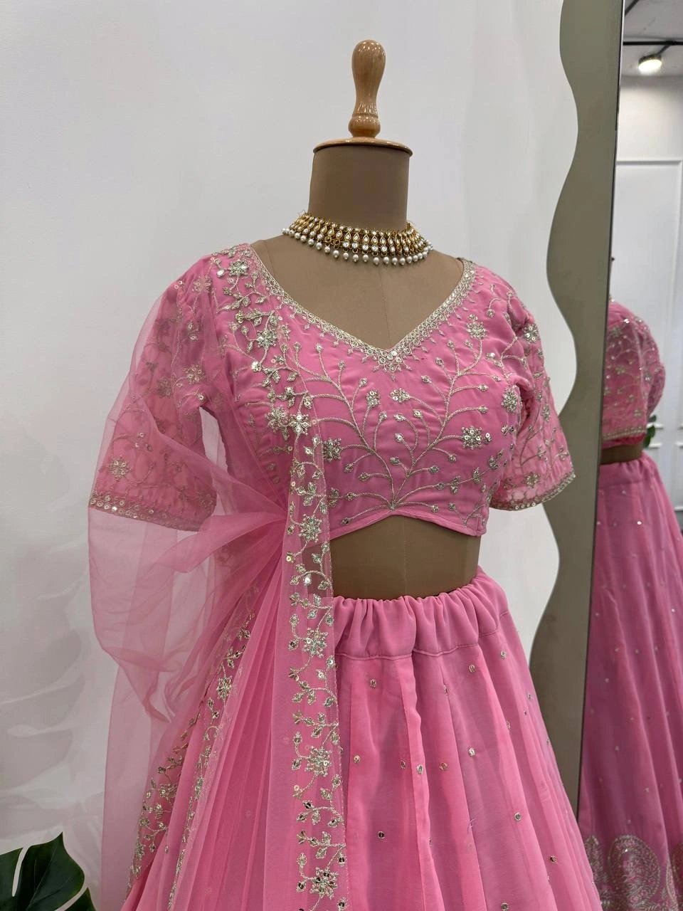 Pastel Pink Georgette Thread With Sequence Work Lehenga Choli-Pink-4