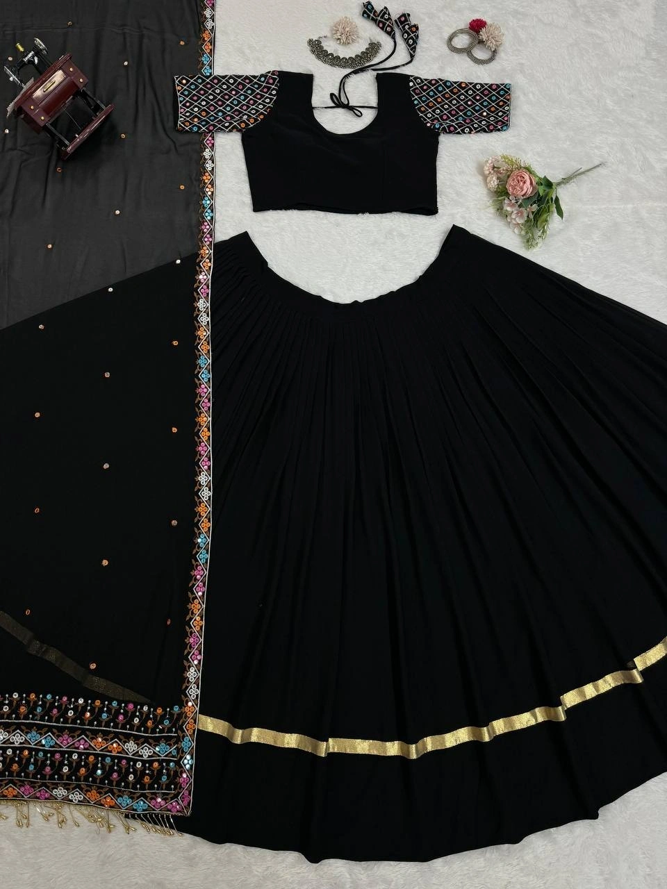 Exquisite Black Georgette Lehenga Choli for Navratri and Festive Celebrations-Black-5