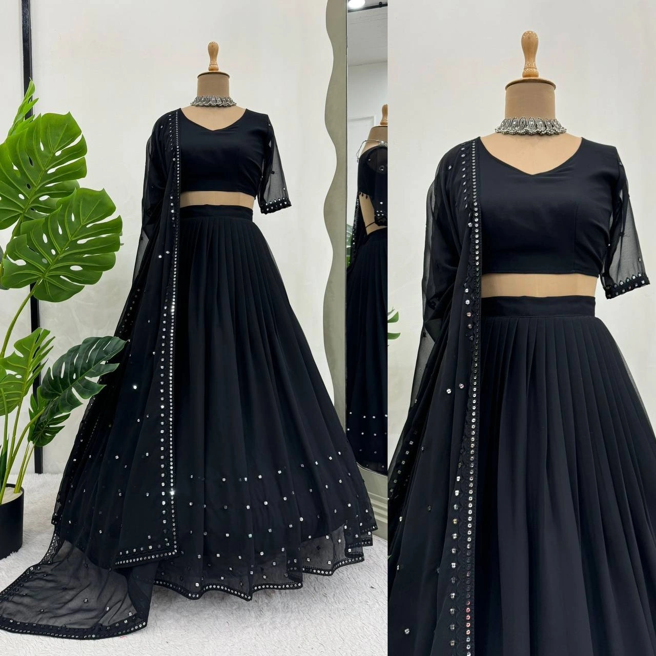 Exquisite Black Georgette Lehenga Choli for Glamorous Celebrations-QRC295