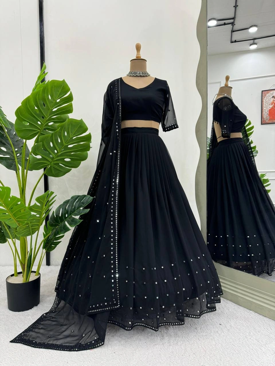 Exquisite Black Georgette Lehenga Choli for Glamorous Celebrations-Black-1