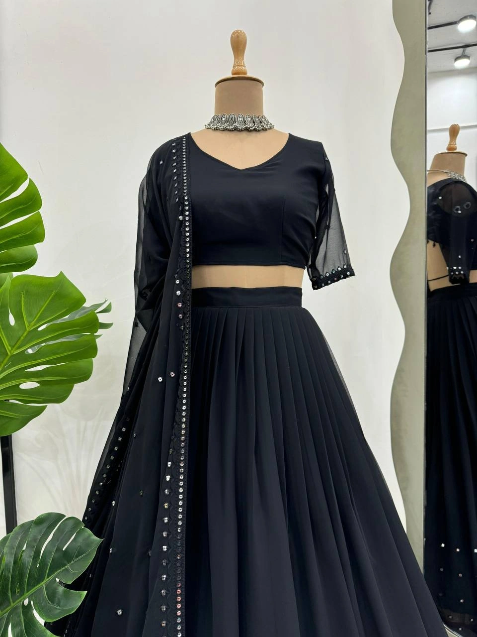 Exquisite Black Georgette Lehenga Choli for Glamorous Celebrations-Black-3