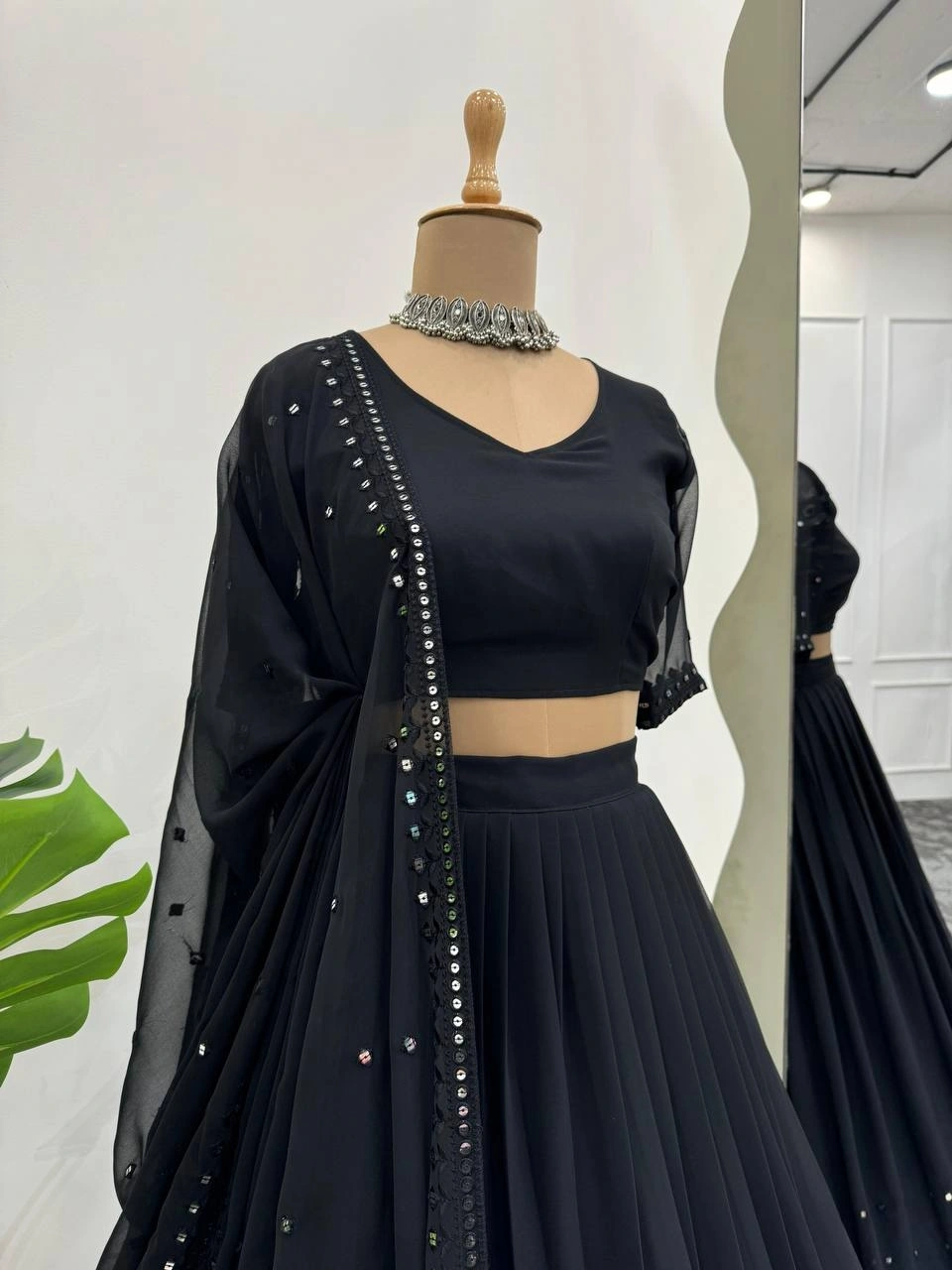 Exquisite Black Georgette Lehenga Choli for Glamorous Celebrations-Black-4