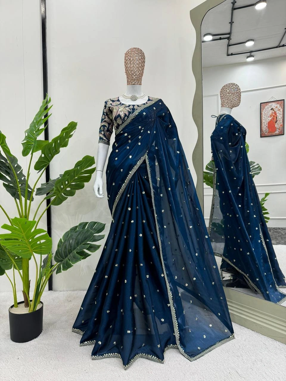 Elegance and Luxury: Jimmy Choo Designer Sarees-Blue-1