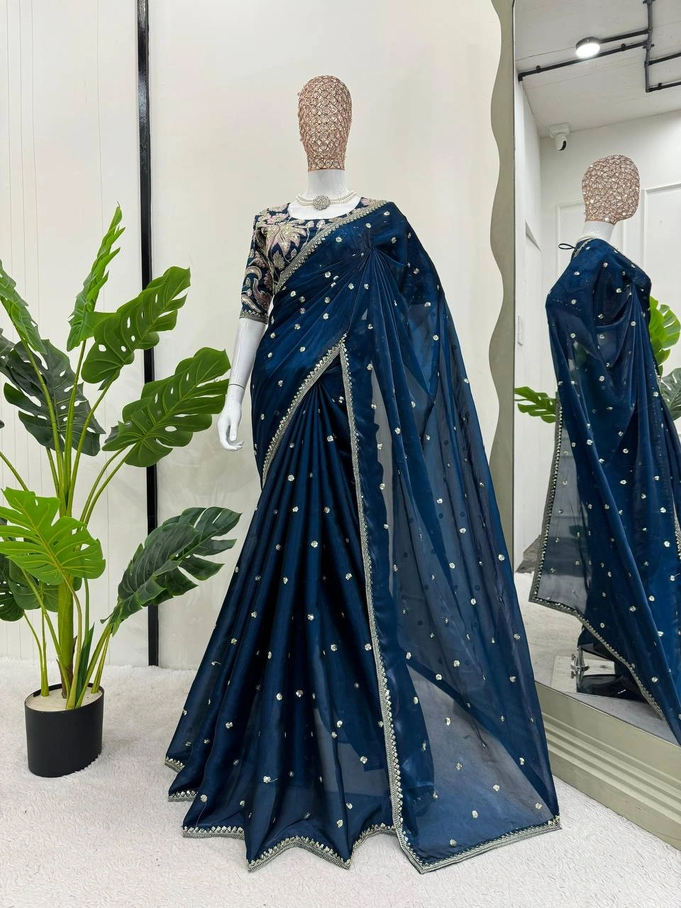 Elegance and Luxury: Jimmy Choo Designer Sarees-Blue-2