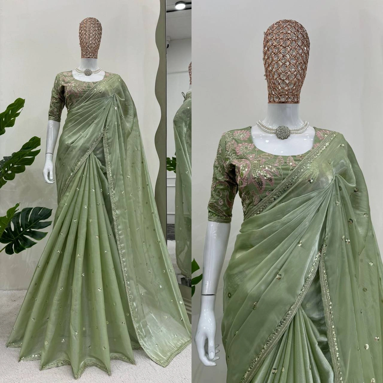 Elegance and Luxury: Jimmy Choo Designer Sarees-KD495-Green