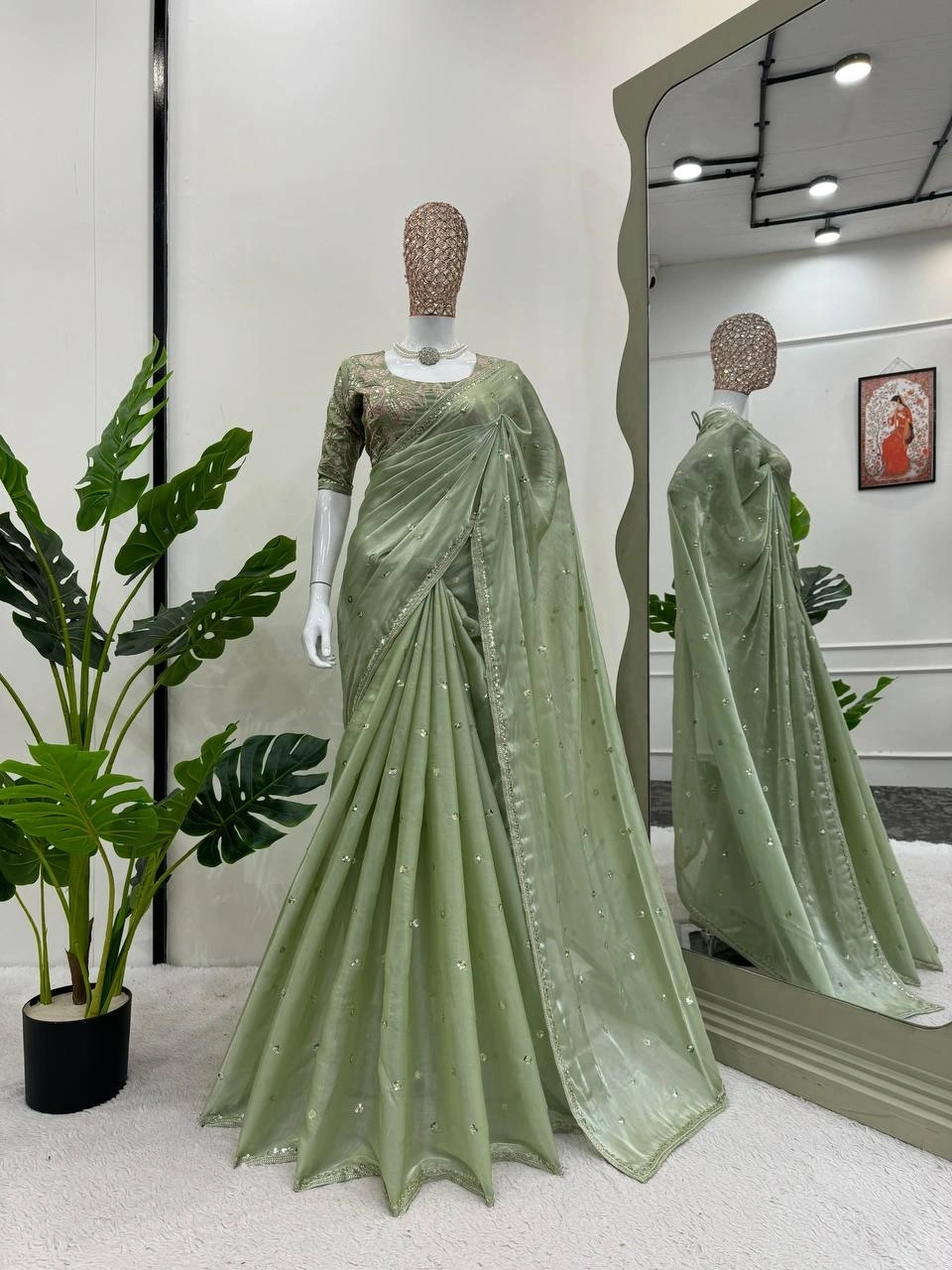 Elegance and Luxury: Jimmy Choo Designer Sarees-Green-1