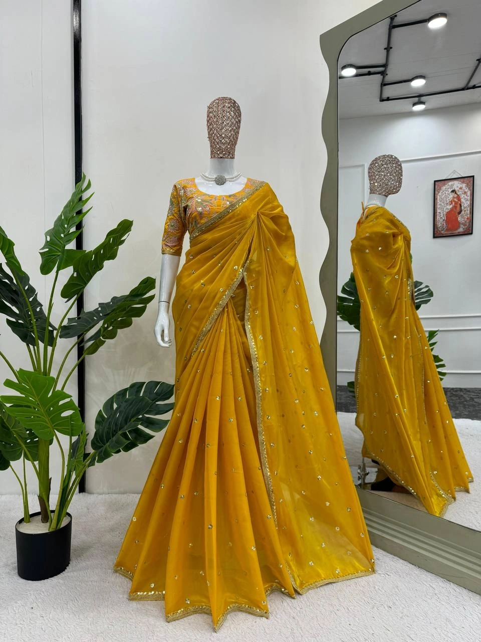 Elegance and Luxury: Jimmy Choo Designer Sarees-Yellow-1