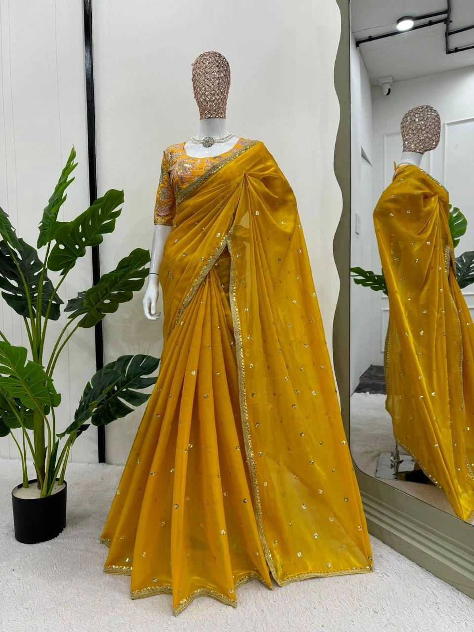 Elegance and Luxury: Jimmy Choo Designer Sarees-Yellow-2