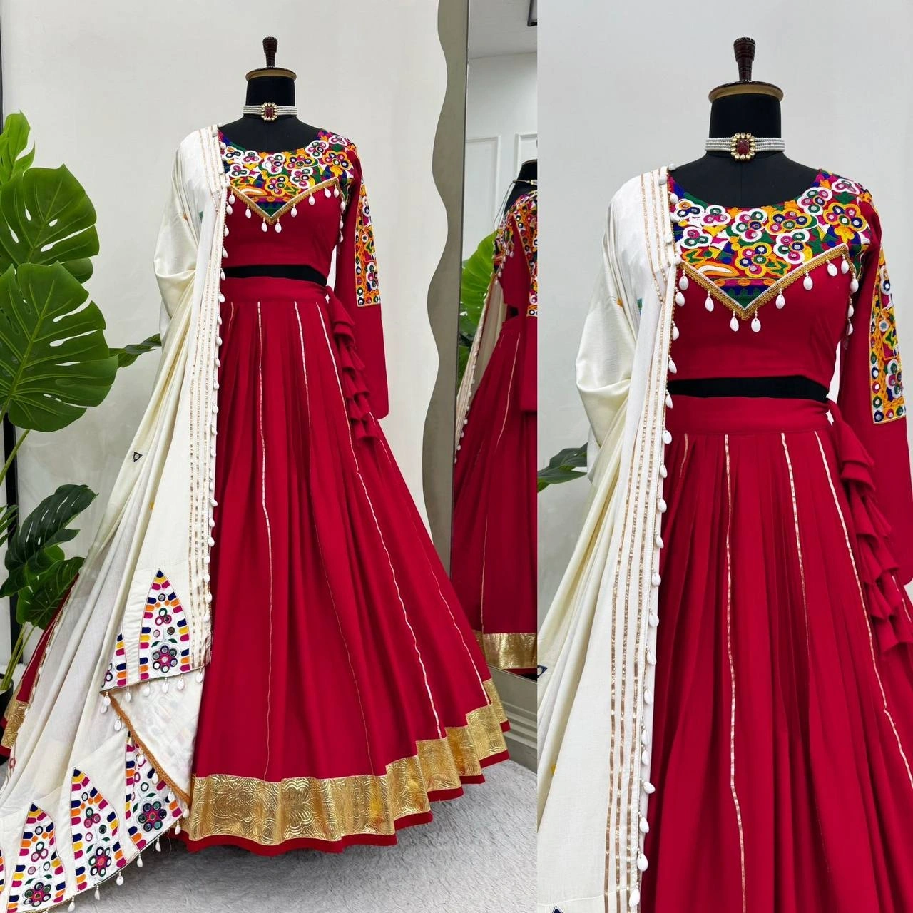 Stunning Red Color Rayon Lehenga with Chainstitch Work-QRC297