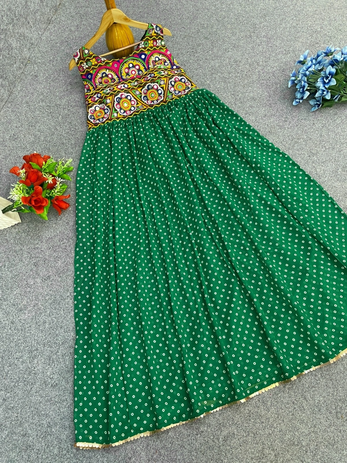 Navratri Green Georgette Top with Mirror Work-M-Green-5