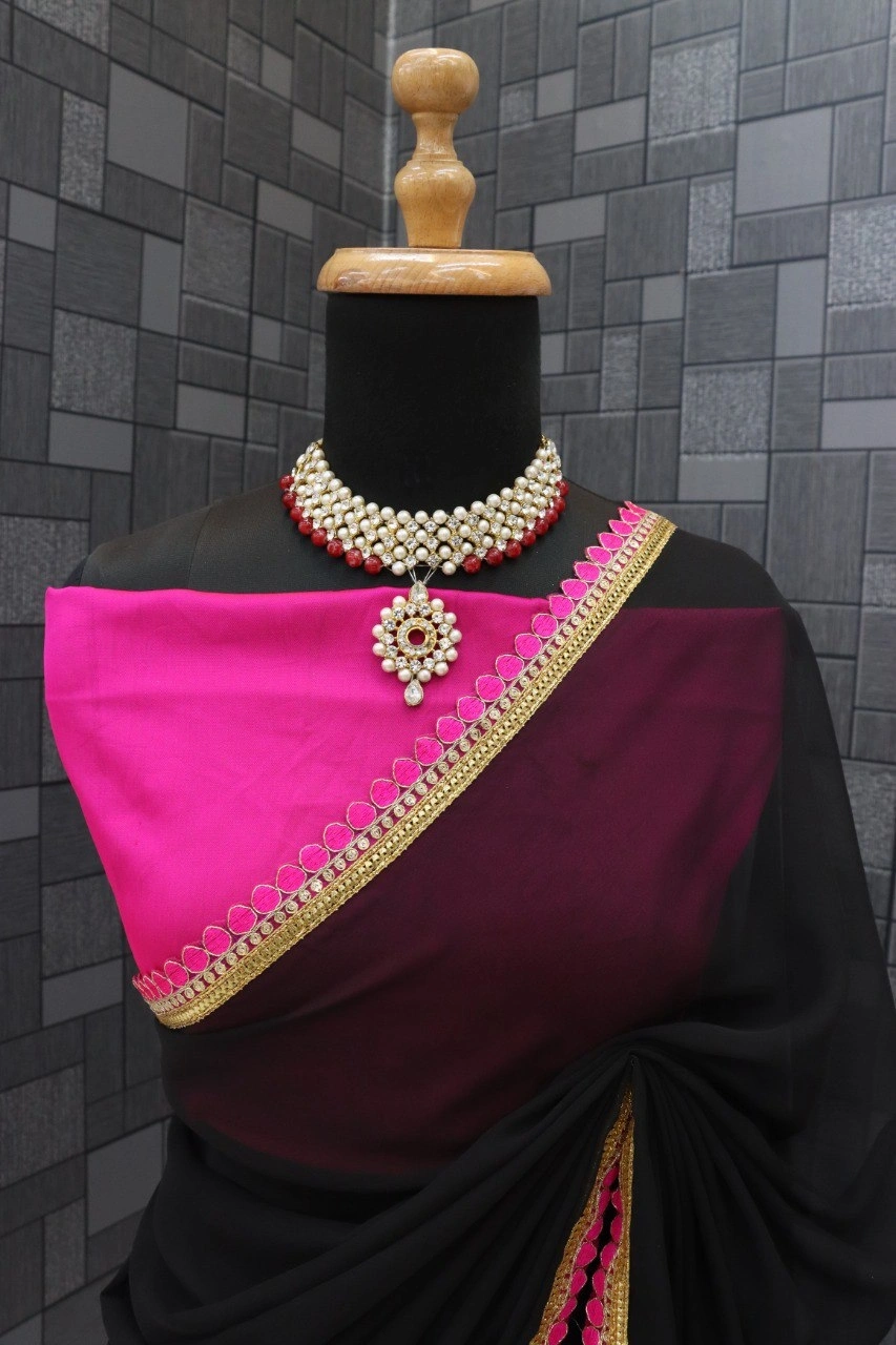 Elegant Designer Georgette Saree with Tafeta Silk Blouse-Black-1