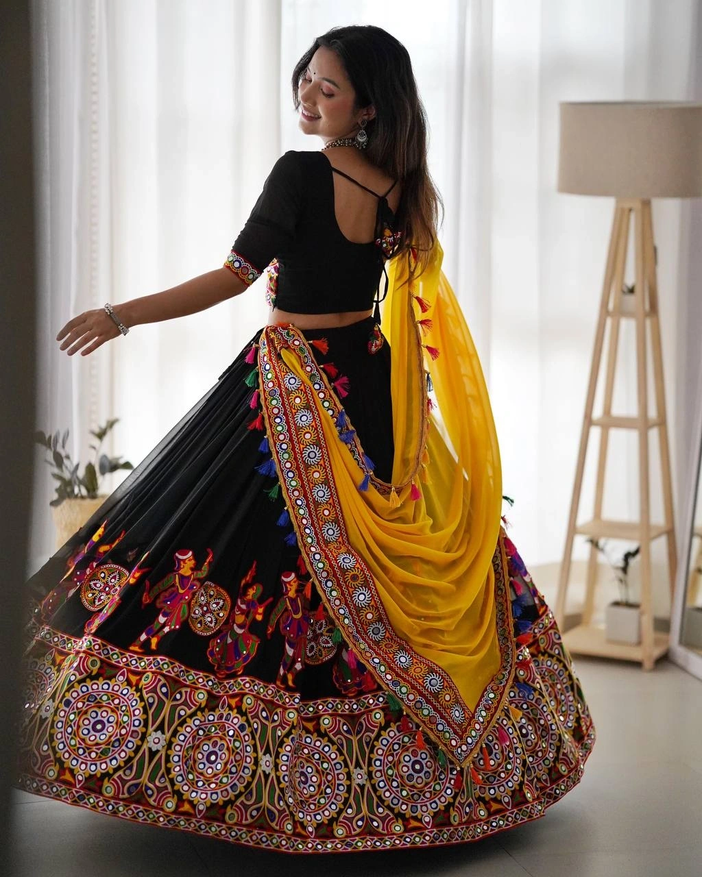 Elegant Original Mirror Work Georgette Lehenga Choli Set-Black-1