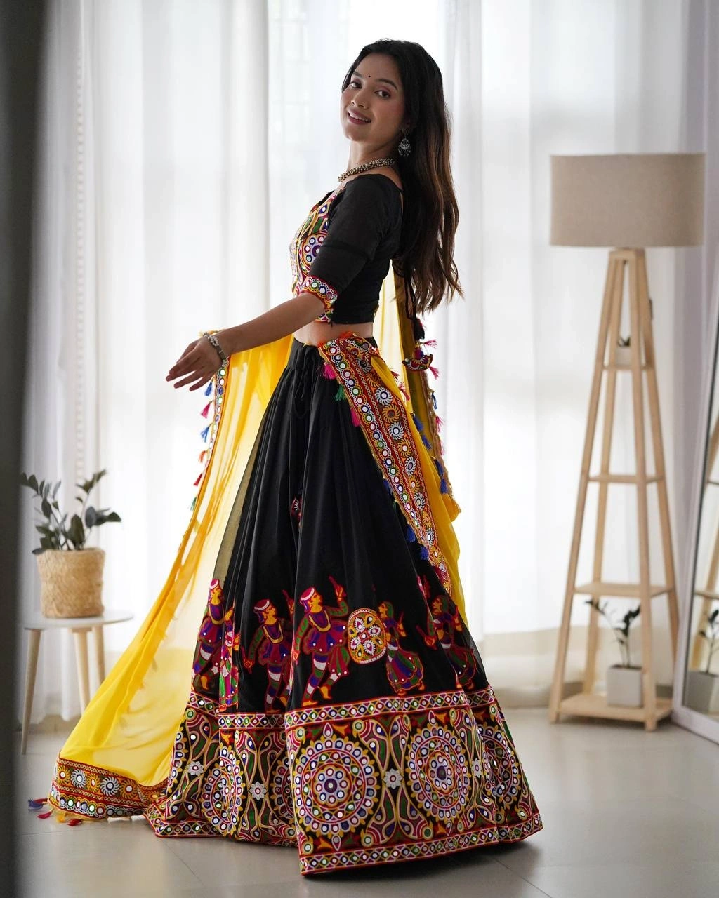 Elegant Original Mirror Work Georgette Lehenga Choli Set-Black-3