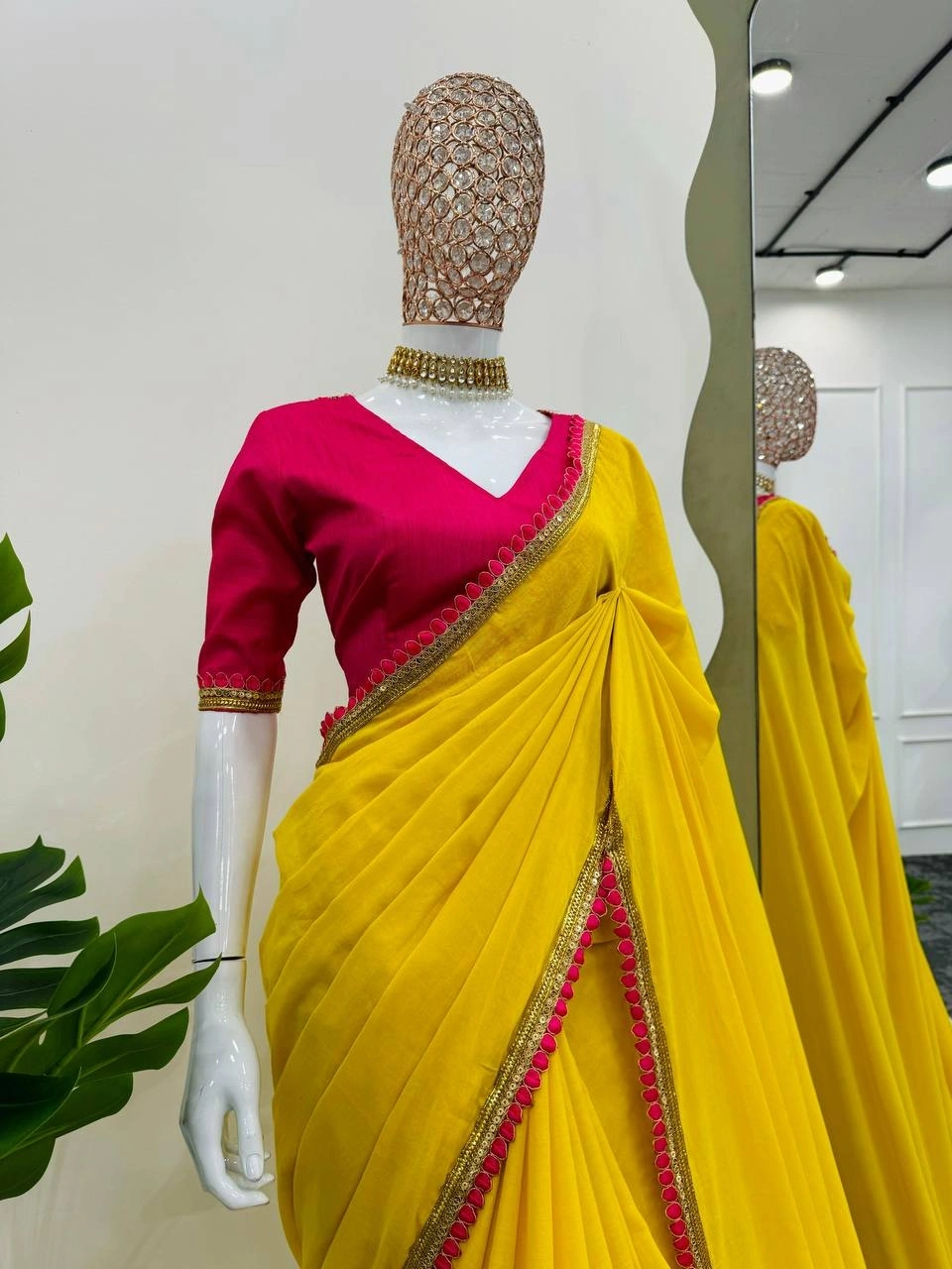 Yellow mul mul cotton sarees with pom pom