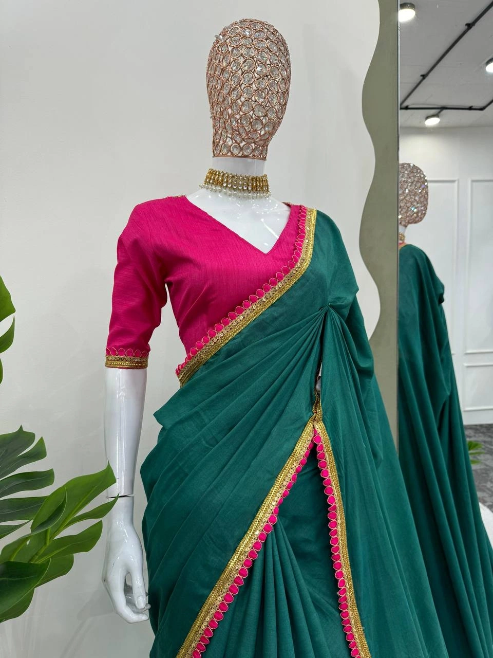 Cyan mul mul cotton sarees with pom pom