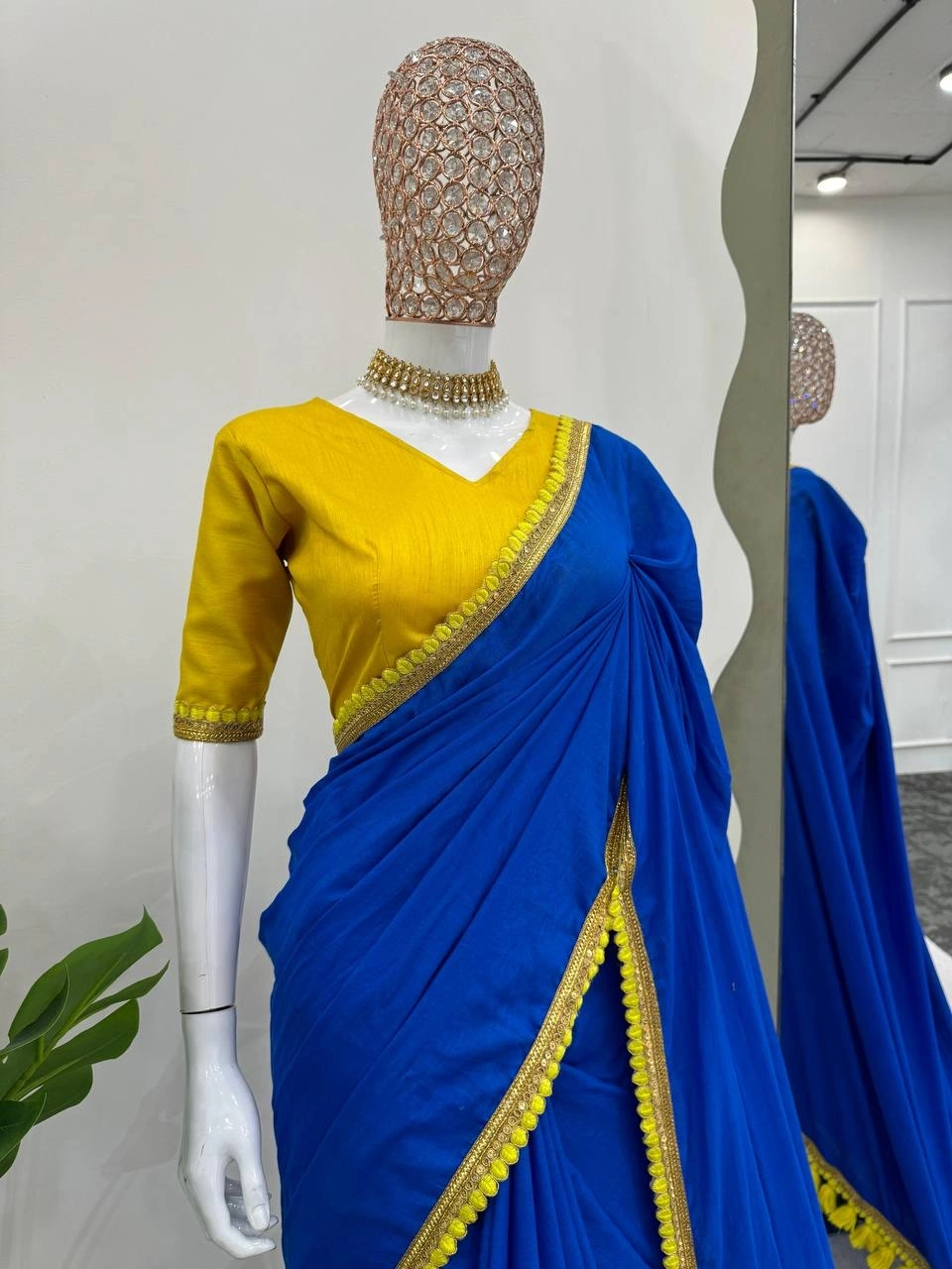 Blue mul mul cotton sarees with pom pom