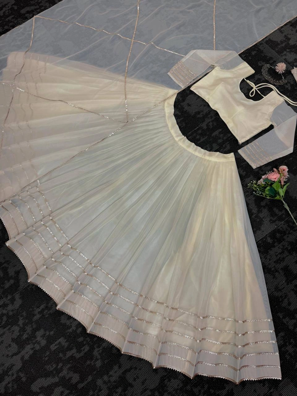 White Tabby Organza Digital Print Lehenga