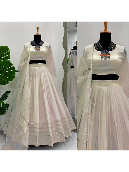 White Tabby Organza Digital Print Lehenga - Exquisite Indian Ethnic Wear-QRC301