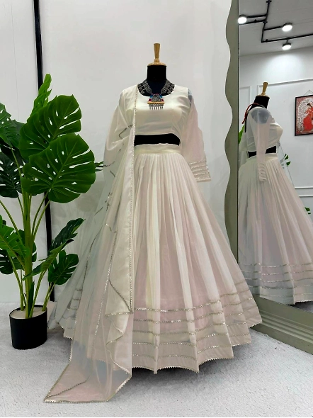 White Tabby Organza Digital Print Lehenga - Exquisite Indian Ethnic Wear-White-1