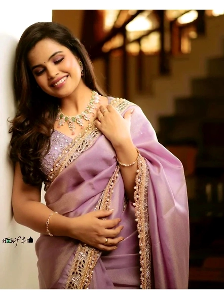 Exquisite Women's Tissue Silk Sarees - Elegant &amp; Comfortable-Purple-1