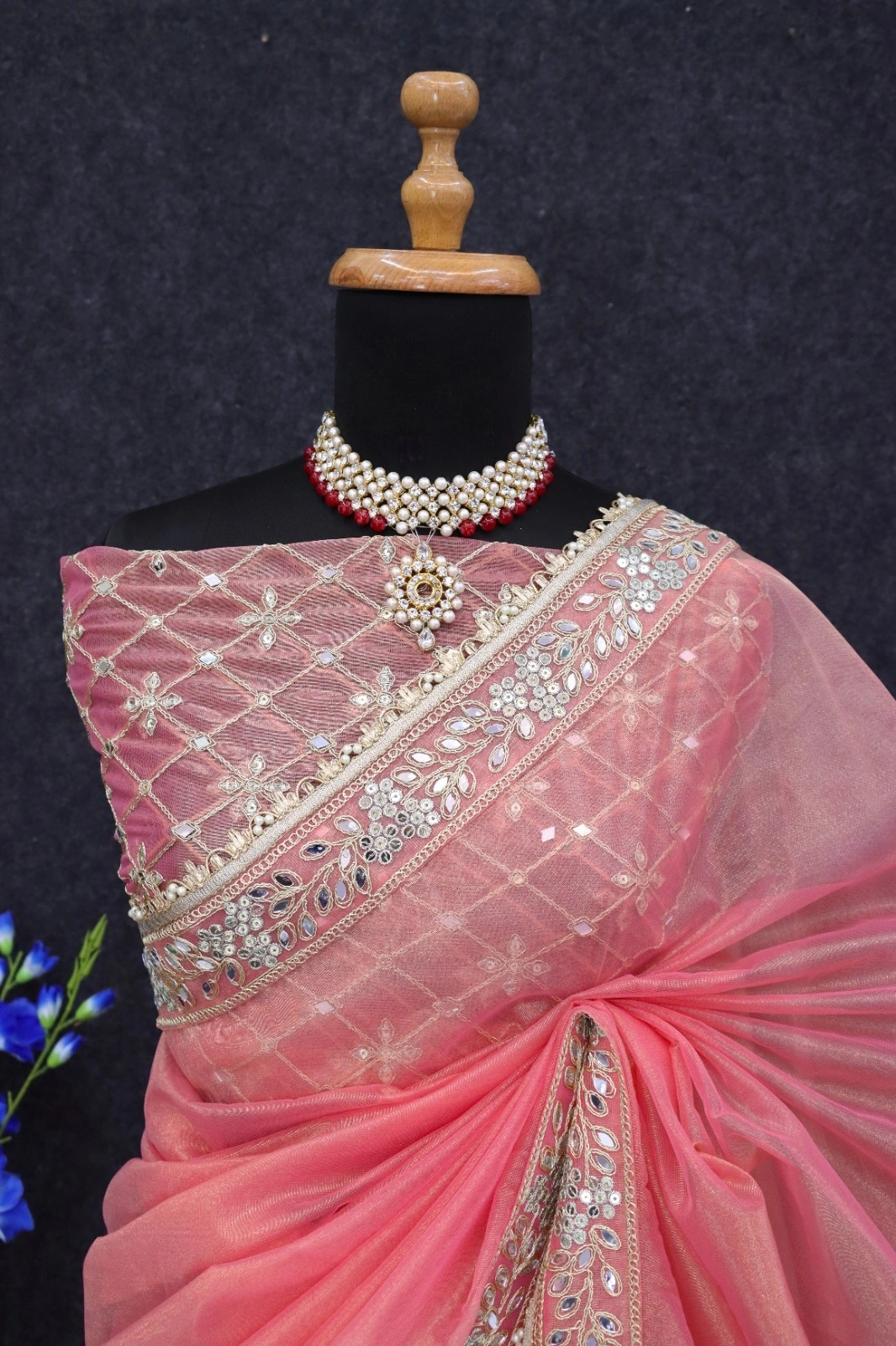 Pink tissue silk saree