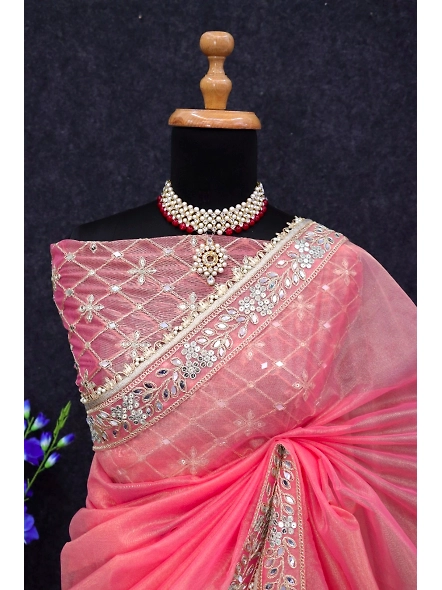 Exquisite Women's Tissue Silk Sarees - Elegant &amp; Comfortable-Pink-2