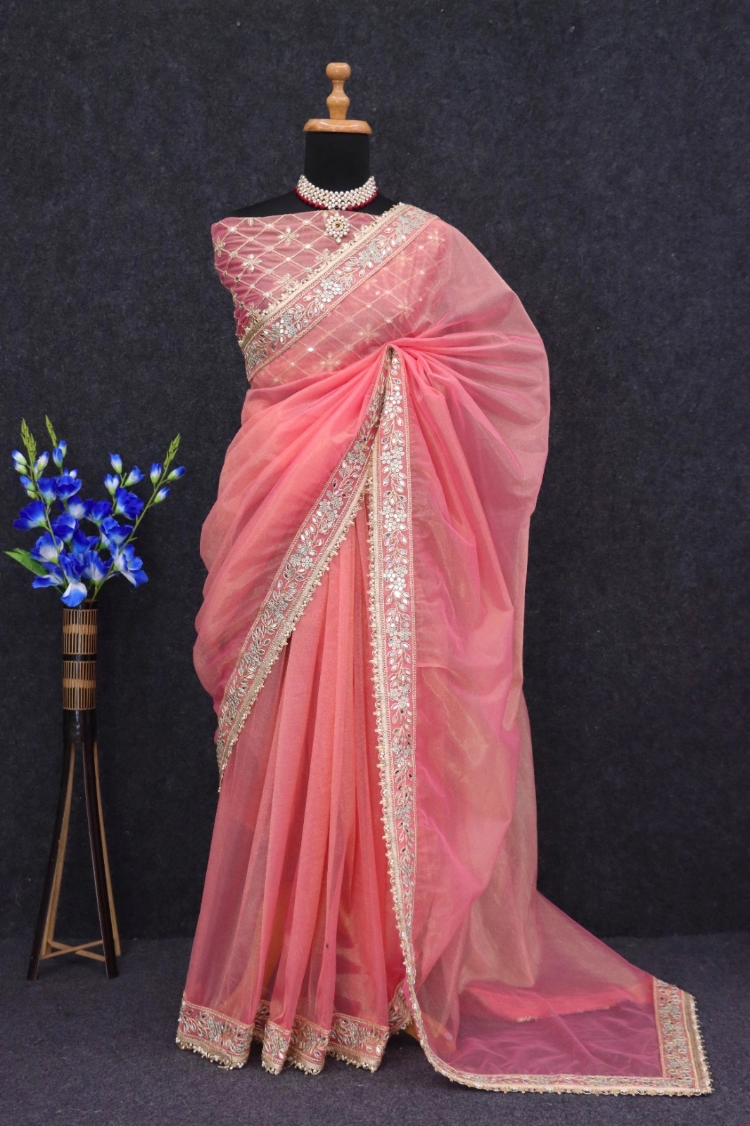 Pink tissue silk saree