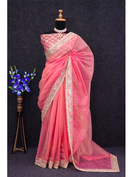 Exquisite Women's Tissue Silk Sarees - Elegant &amp; Comfortable-Pink-3