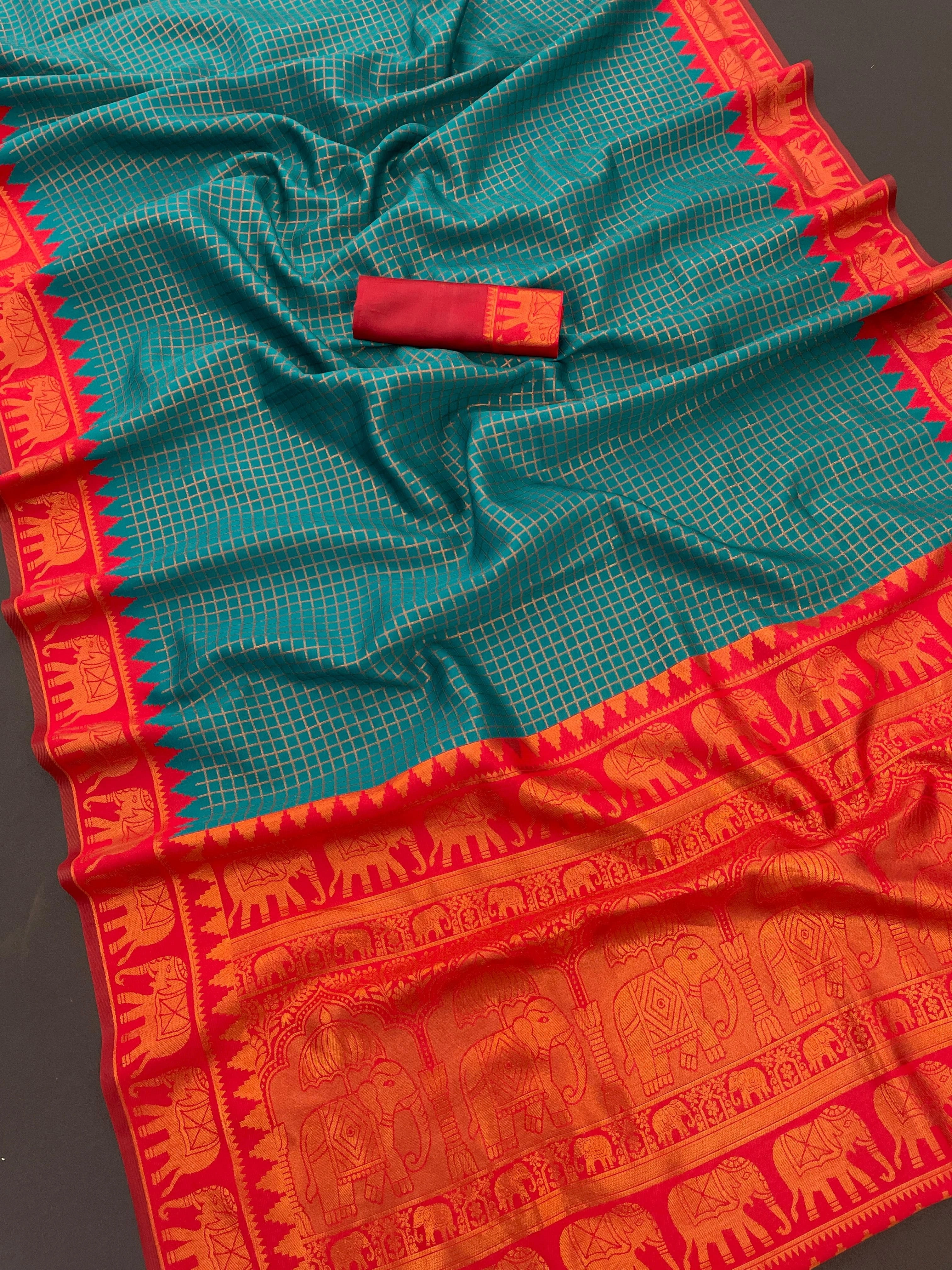 Cyan Kanjivaram soft silk saree