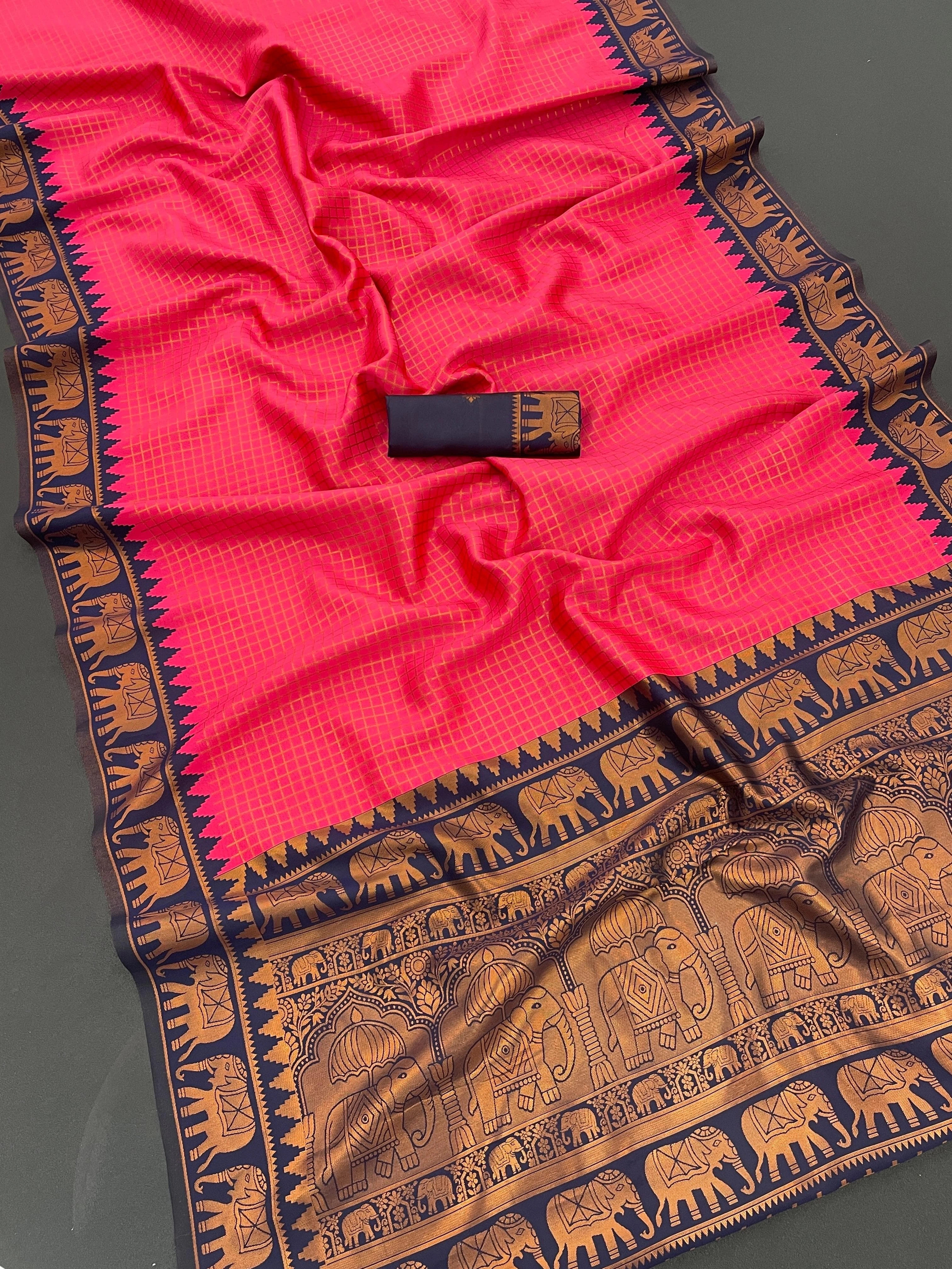 Pink Kanjivaram soft silk saree