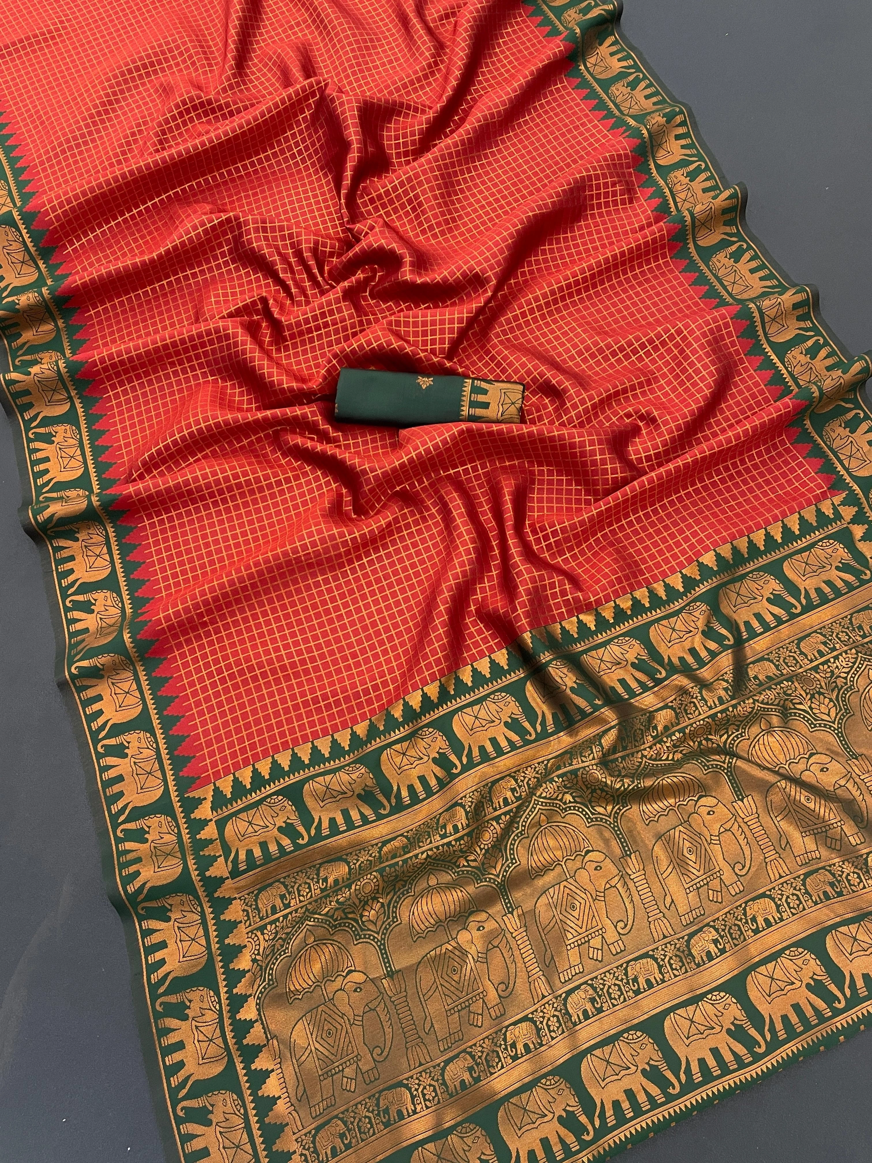 Red Kanjivaram soft silk saree