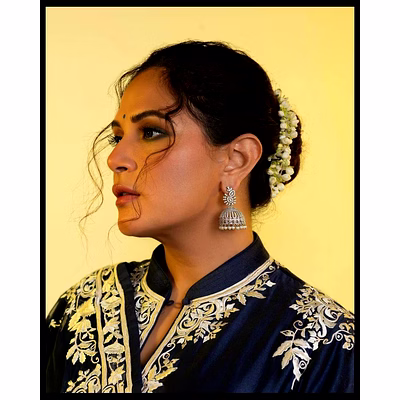 shiv blue chinon silk gown with embroidery work