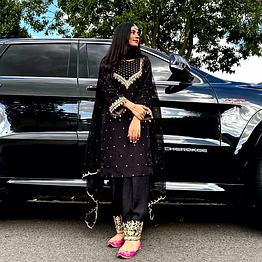 shiv black chinon silk suit with embroidery palazzo