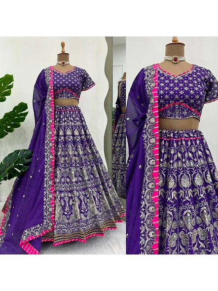 Purple Color Georgette And Thread With Sequence Work Lehenga Choli-Purple-1