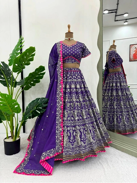 Purple Color Georgette And Thread With Sequence Work Lehenga Choli-Purple-2